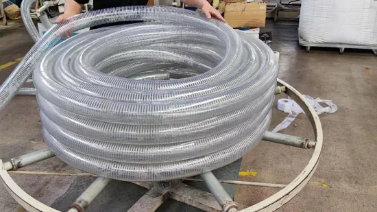 工場帯電防止透明PVCスパイラル鋼線強化オイルホース